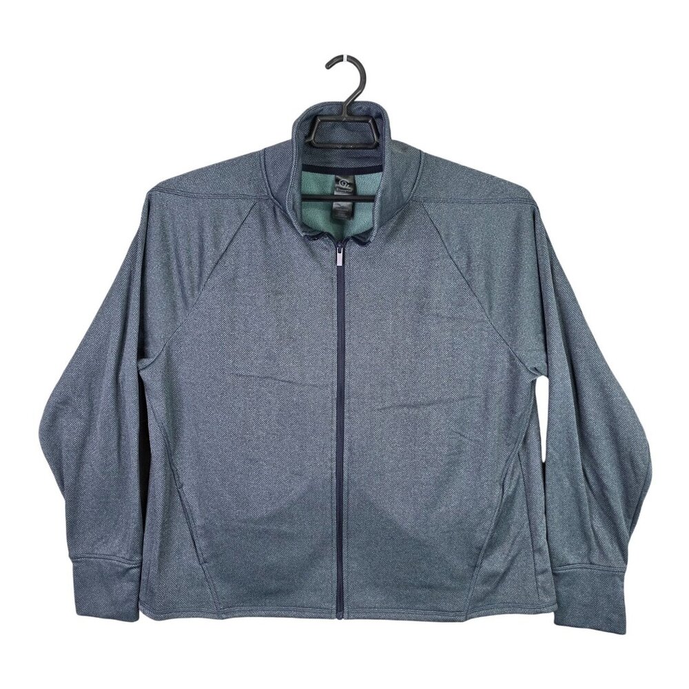 Womens Champion C9 Blue Herringbone Fleece Jacket Full Zip Mock Neck Size XXL